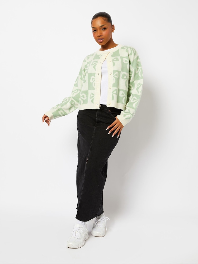 Sage Check Bow Knitted Cardigan - Image 1 of 5