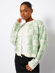 Sage Check Bow Knitted Cardigan - Image 3 of 5