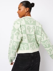 Sage Check Bow Knitted Cardigan - Image 4 of 5