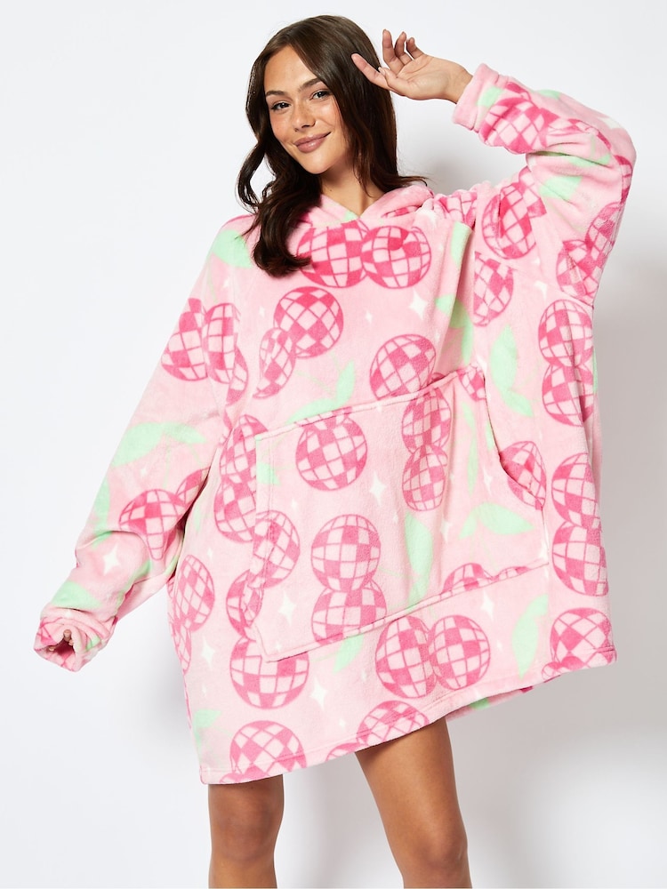 Disco Cherry Blanket Hoodie in Pink - Image 1 of 4 Disco Cherry Blanket Hoodie in Pink - Image 1 of 4