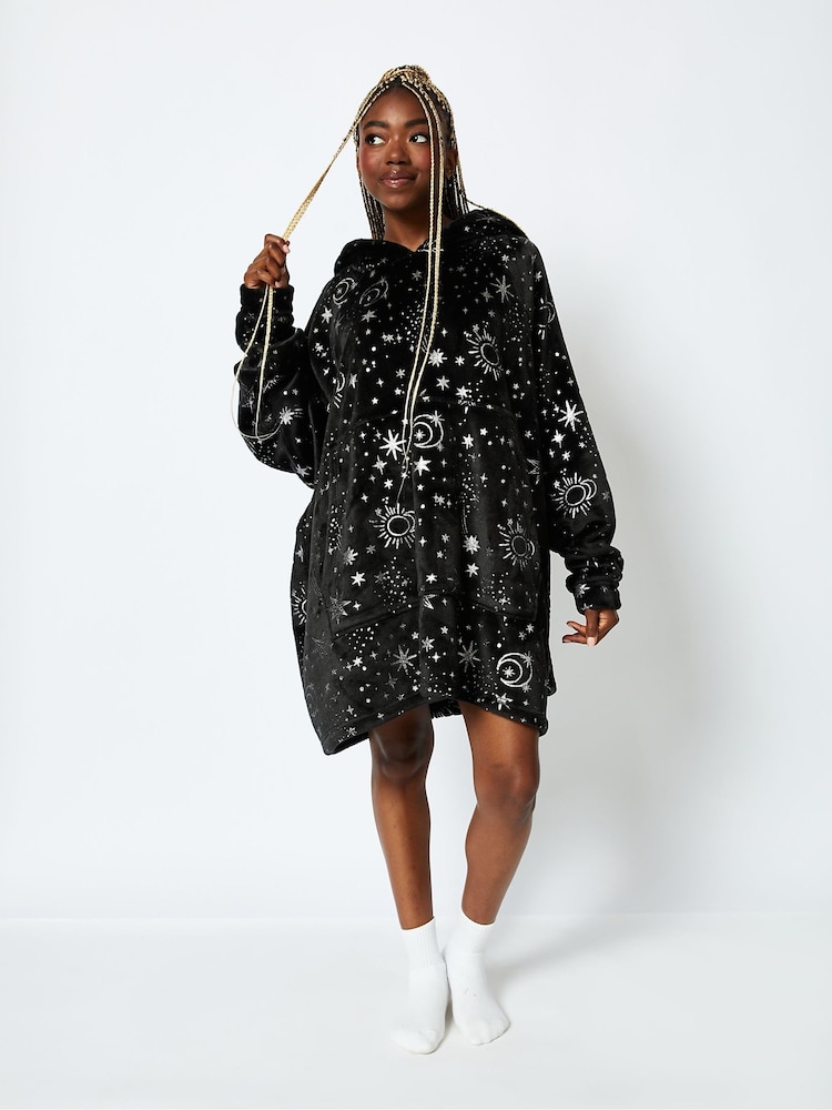 Starry Night Blanket Hoodie in Black & Silver - Image 1 of 4