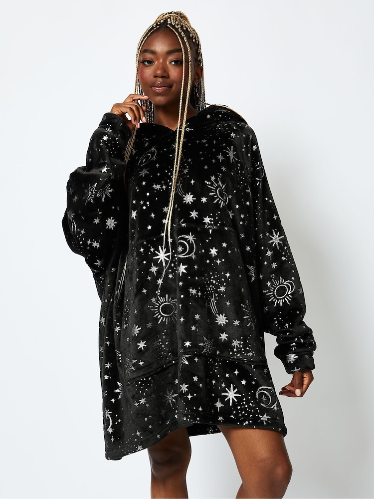 Starry Night Blanket Hoodie in Black & Silver - Image 2 of 4