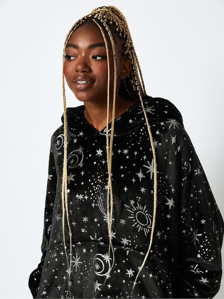 Starry NIGHT Couverture Sweat-shirt à capuche en Noir & Argent - Image 3 of 4