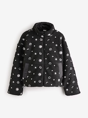 Black Sherpa Cropped Jacket with Embroidery - Image 1 of 2