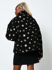 Black Sherpa Cropped Jacket with Embroidery - Image 2 of 2