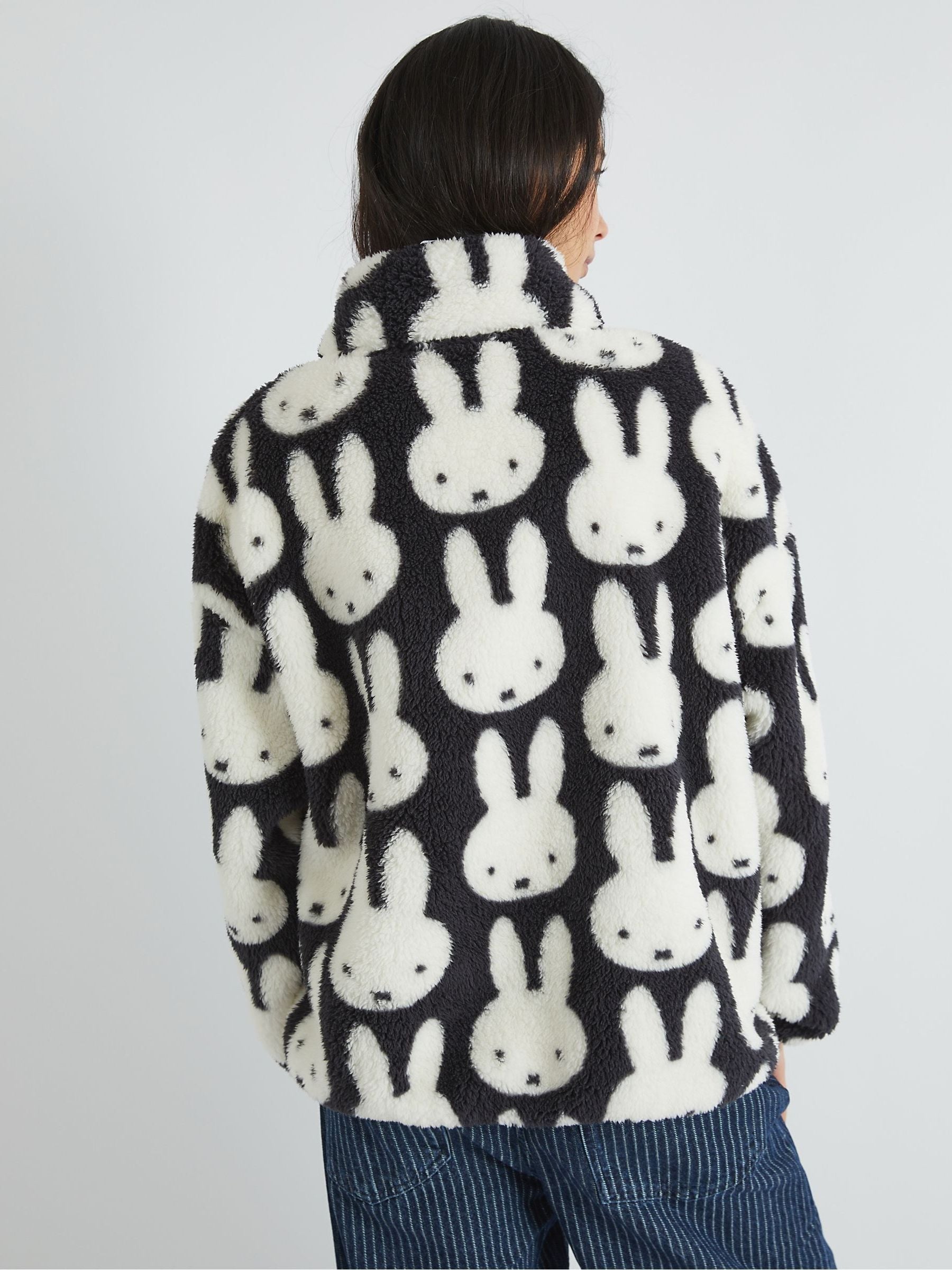 ジャケット・アウター miffy Buy Miffy x Skinnydip Repeat Print Longline Fleece in Black and
