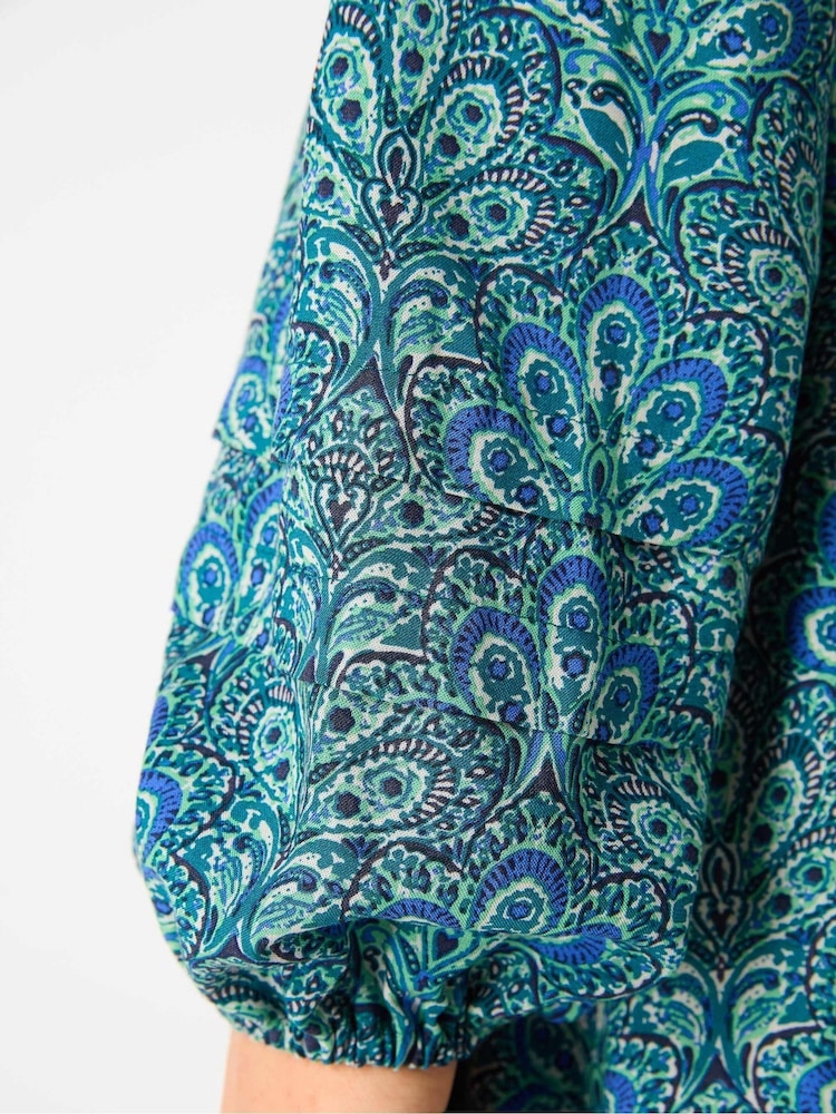 Live Unlimited Curve Blue Paisley Shirred Detail Midi Dress - Image 4 of 4