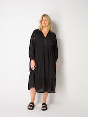 Live Unlimited Curve Cotton Cut Work Detail Black Dress - Image 1 of 6
