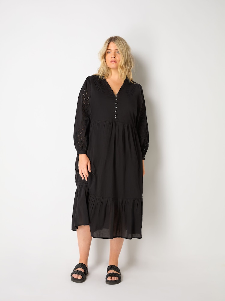 Live Unlimited Curve Cotton Cut Work Detail Black Dress - Image 1 of 6