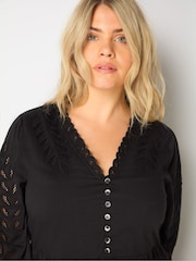 Live Unlimited Curve Cotton Cut Work Detail Black Dress - Image 2 of 6