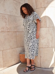 Live Unlimited Curve Abstract Leopard V-Neck Midi Black Dress - Image 3 of 6