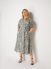 Live Unlimited Curve Abstract Leopard V-Neck Midi Black Dress - Image 4 of 6