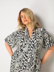 Live Unlimited Curve Abstract Leopard V-Neck Midi Black Dress - Image 6 of 6