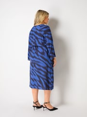 Live Unlimited Black/Blue Live Unlimited Curve Printed Tie Waist Midi Black Dress - Image 5 of 5