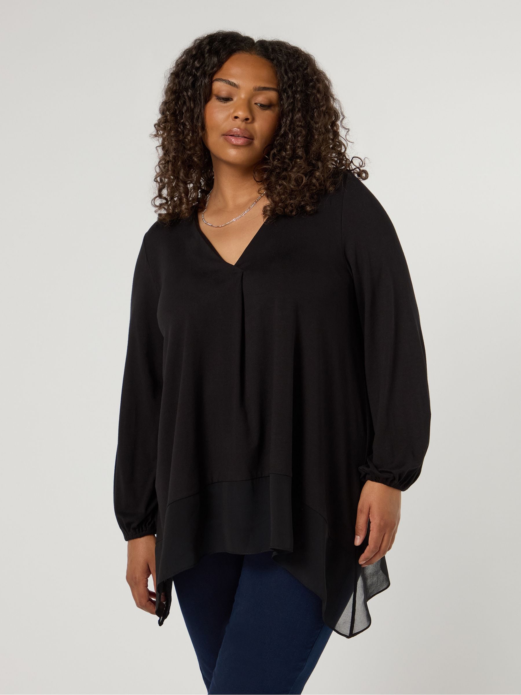 Buy Live Unlimited Curve Jersey Hanky Hem Black Tunic from