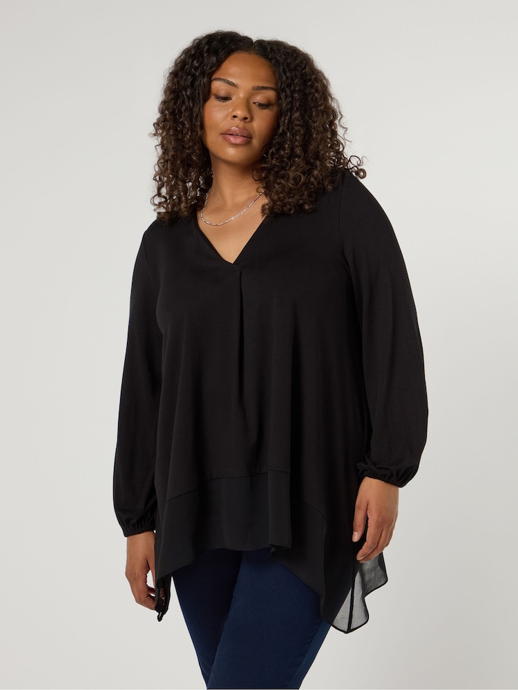 Live Unlimited Curve Jersey Hanky Hem Black Tunic - Image 1 of 4