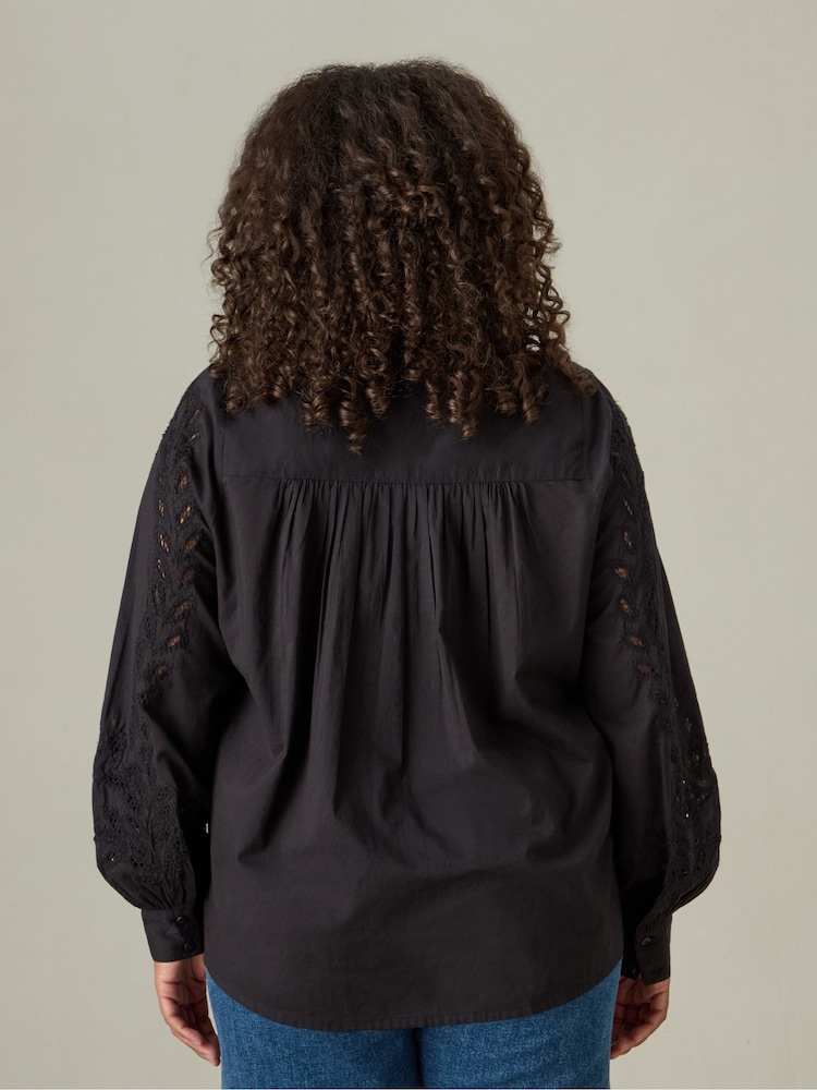 Live Unlimited Black Live Unlimited Curve Cotton Cut Work Detail 100% Cotton Blouse - Image 2 of 4 Live Unlimited Black Live Unlimited Curve Cotton Cut Work Detail 100% Cotton Blouse - Image 2 of 4