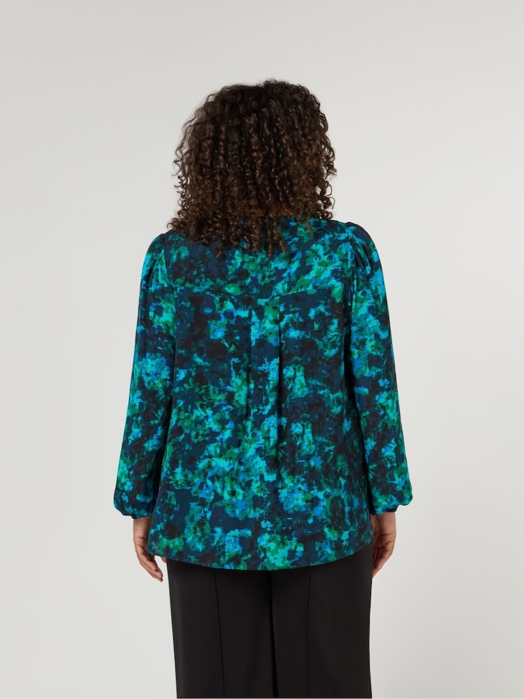 Live Unlimited Green Curve Multi Abstract Print V-Neck Pleat Front Blouse - Image 2 of 4
