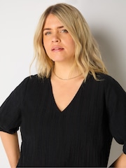 Live Unlimited Curve Textured Puff Sleeve Black Top - Image 3 of 4