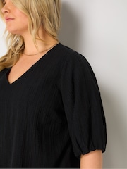 Live Unlimited Curve Textured Puff Sleeve Black Top - Image 4 of 4
