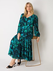 Live Unlimited Green Curve Multi Abstract Print Tiered Midaxi Dress - Image 2 of 4