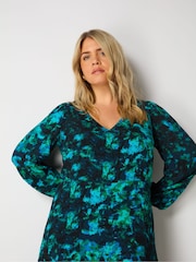 Live Unlimited Green Curve Multi Abstract Print Tiered Midaxi Dress - Image 3 of 4