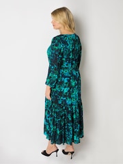 Live Unlimited Green Curve Multi Abstract Print Tiered Midaxi Dress - Image 4 of 4