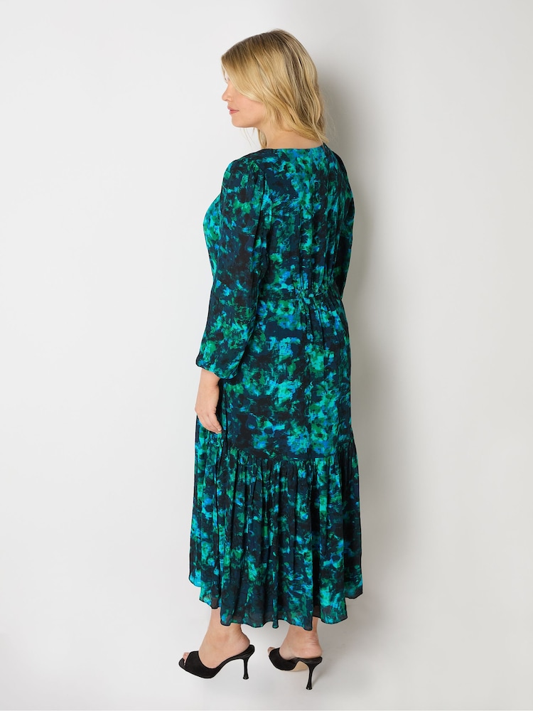 Live Unlimited Green Curve Multi Abstract Print Tiered Midaxi Dress - Image 4 of 4