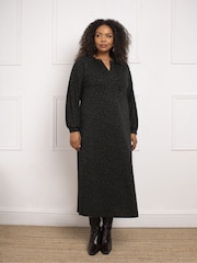 Live Unlimited Curve Khaki Green Dash Print V-Neck Midi Dress - Image 1 of 3