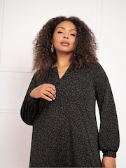 Live Unlimited Curve Khaki Green Dash Print V-Neck Midi Dress - Image 2 of 3