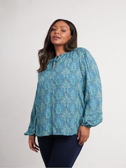 Live Unlimited Curve Blue Paisley Shirred Detail Blouse - Image 1 of 3
