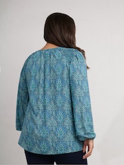 Live Unlimited Curve Blue Paisley Shirred Detail Blouse - Image 2 of 3