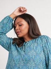 Live Unlimited Curve Blue Paisley Shirred Detail Blouse - Image 3 of 3