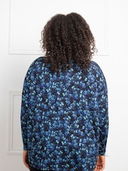 Live Unlimited Black/Blue Live Unlimited Curve Ditsy Jersey Long Sleeve Black/Blue Top - Image 2 of 3