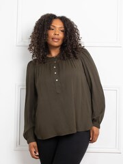 Live Unlimited Green Curve Chambray Boho Blouse - Image 1 of 3