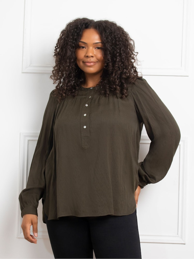 Live Unlimited Green Curve Chambray Boho Blouse - Image 3 of 3