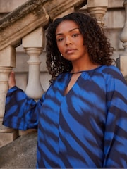 Live Unlimited Curve Blue & Black Printed Keyhole Blouse - Image 2 of 2