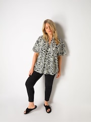 Live Unlimited Curve Abstract Leopard V-Neck Black Blouse - Image 3 of 5