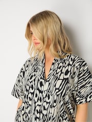 Live Unlimited Curve Abstract Leopard V-Neck Black Blouse - Image 4 of 5