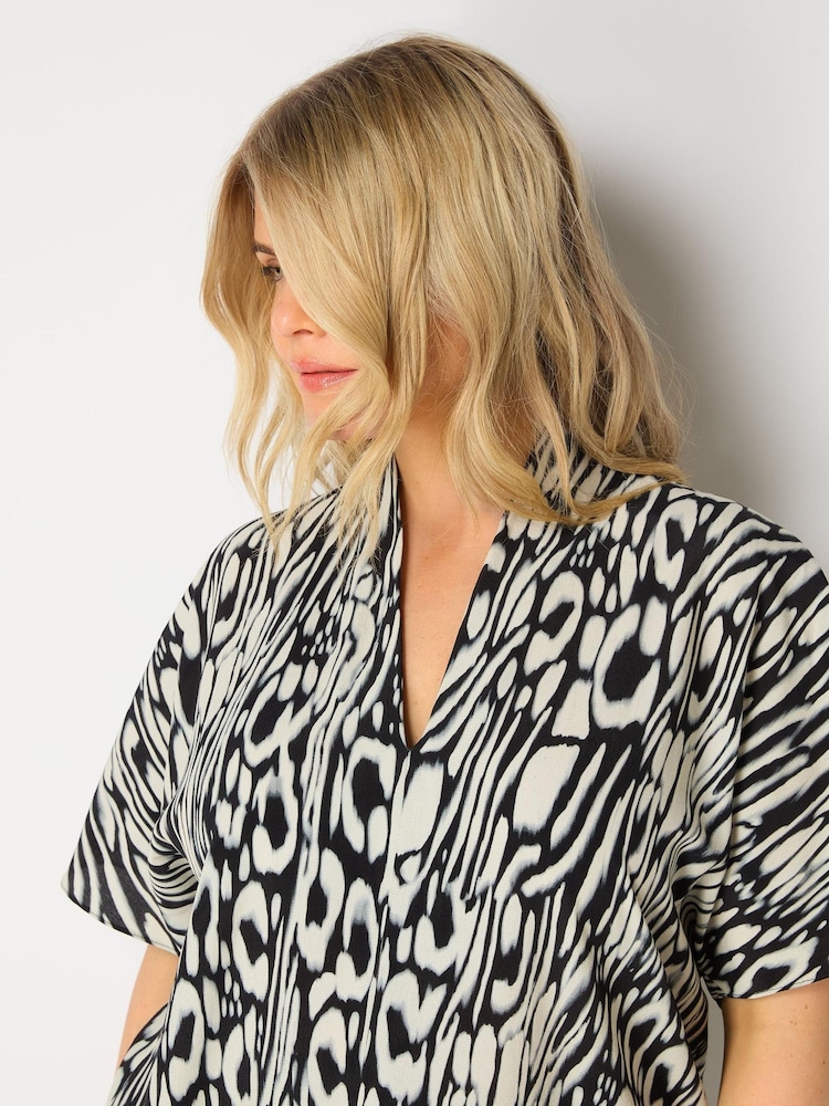 Live Unlimited Curve Abstract Leopard V-Neck Black Blouse - Image 5 of 5