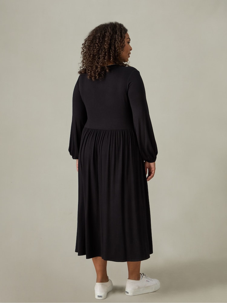 Live Unlimited Curve Jersey Nehru Collar Midi Black Dress - Image 3 of 3