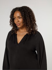 Live Unlimited Curve  Jersey V-Neck Raglan Sleeve Black Blouse - Image 2 of 3