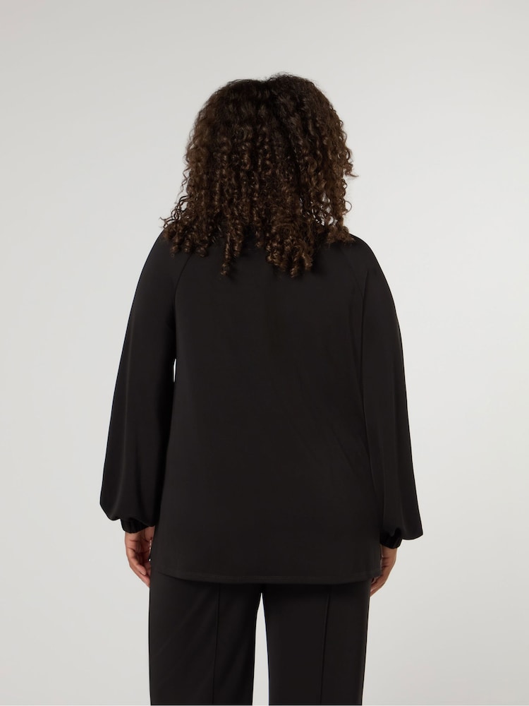 Live Unlimited Curve  Jersey V-Neck Raglan Sleeve Black Blouse - Image 3 of 3
