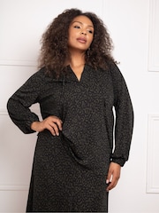 Live Unlimited Curve Khaki Green Dash Print V-Neck Jersey Raglan Sleeve Blouse - Image 1 of 3