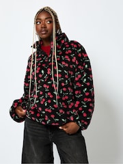 Skinnydip Ditsy Cherry Longline Black Fleece - Image 1 of 6