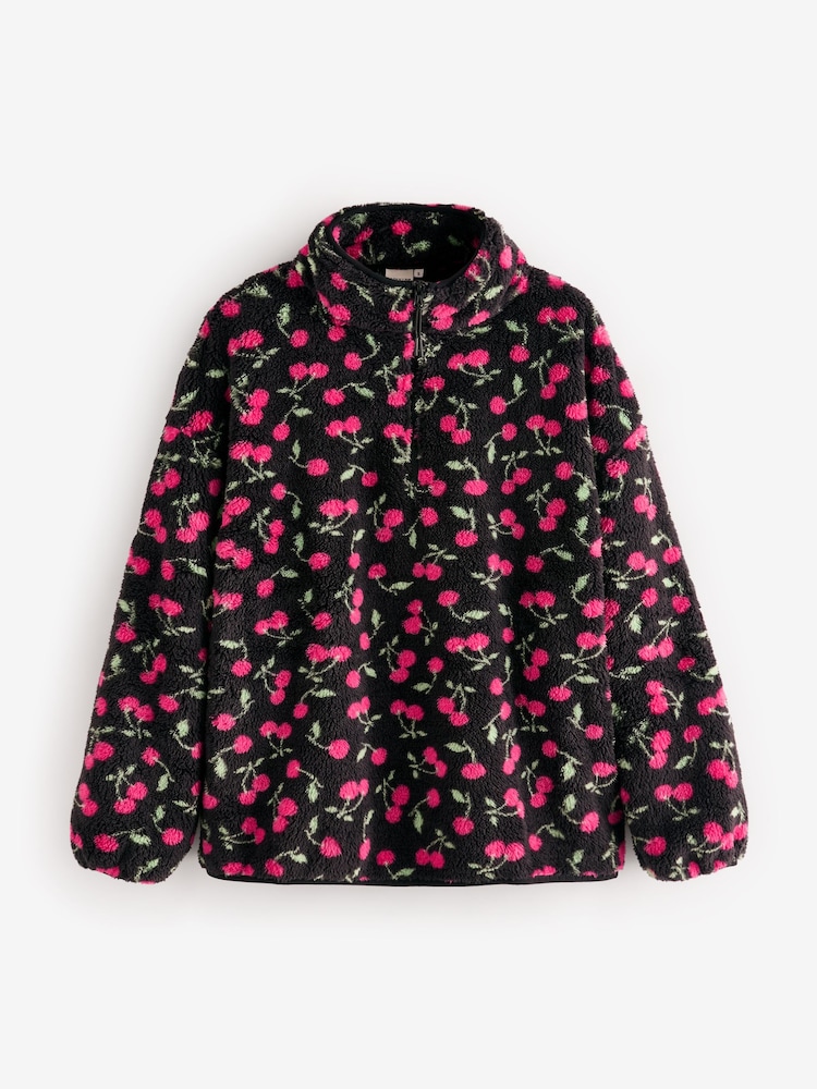 Skinnydip Ditsy Cherry Longline Black Fleece - Image 6 of 6