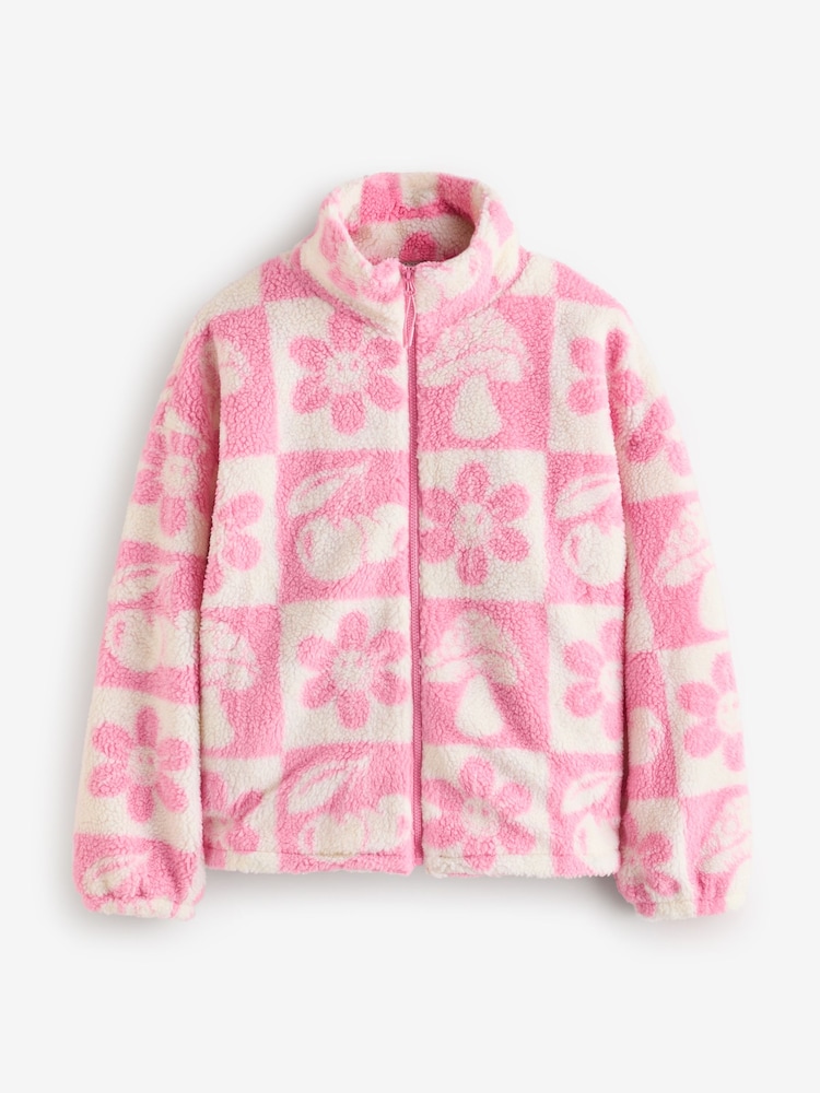 Checker Icon Borg Fleece in Pink - Image 1 of 2