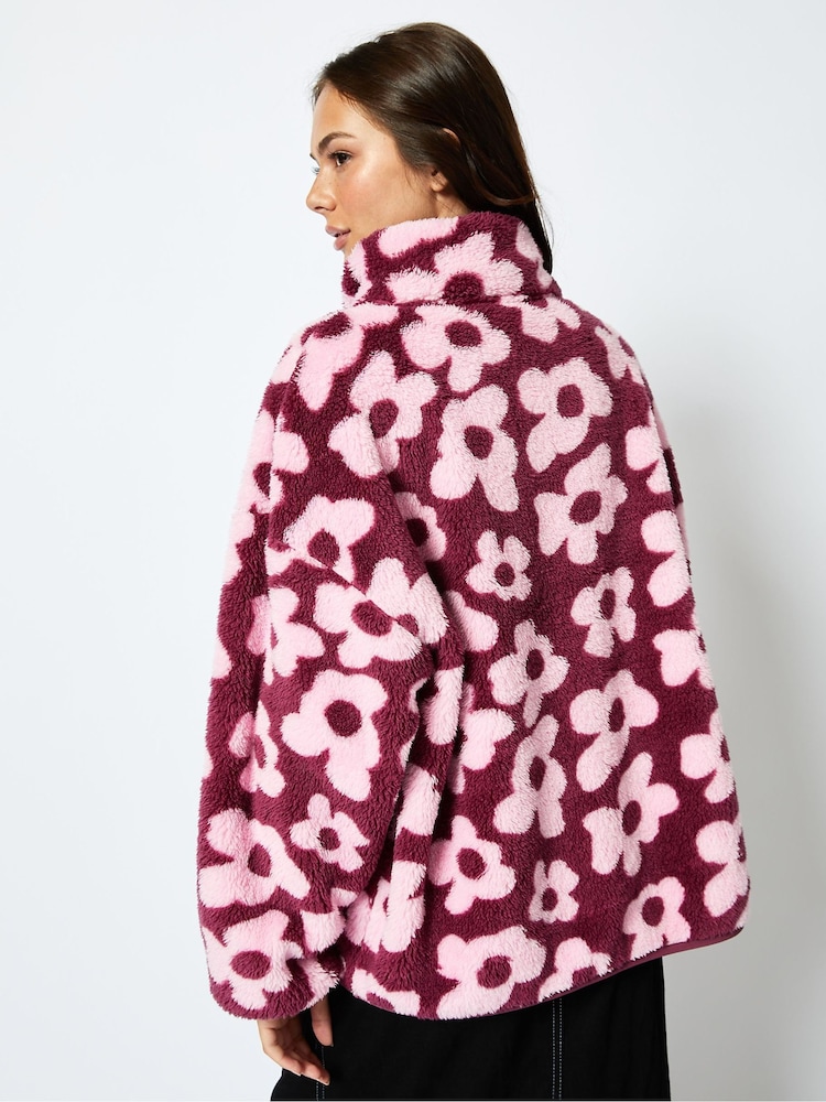 Skinnydip Pink Abstract Floral Longline Fleece - Image 2 of 3 Skinnydip Pink Abstract Floral Longline Fleece - Image 2 of 3