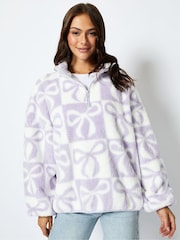 Skinnydip Blue Bow Check Longline Fleece - Image 1 of 4