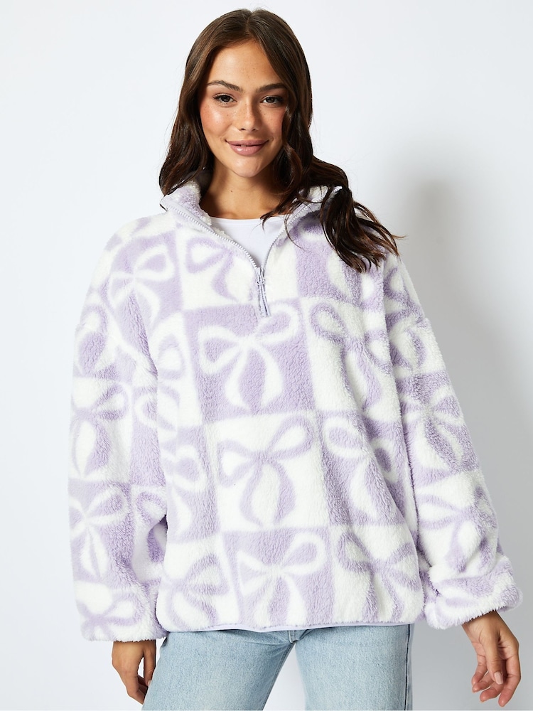 Skinnydip Blue Bow Check Longline Fleece - Image 1 of 4
